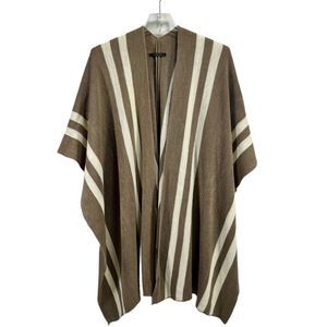 Do Everything In Love Women Kimono One Size Cream Brown Striped Open Knit Poncho